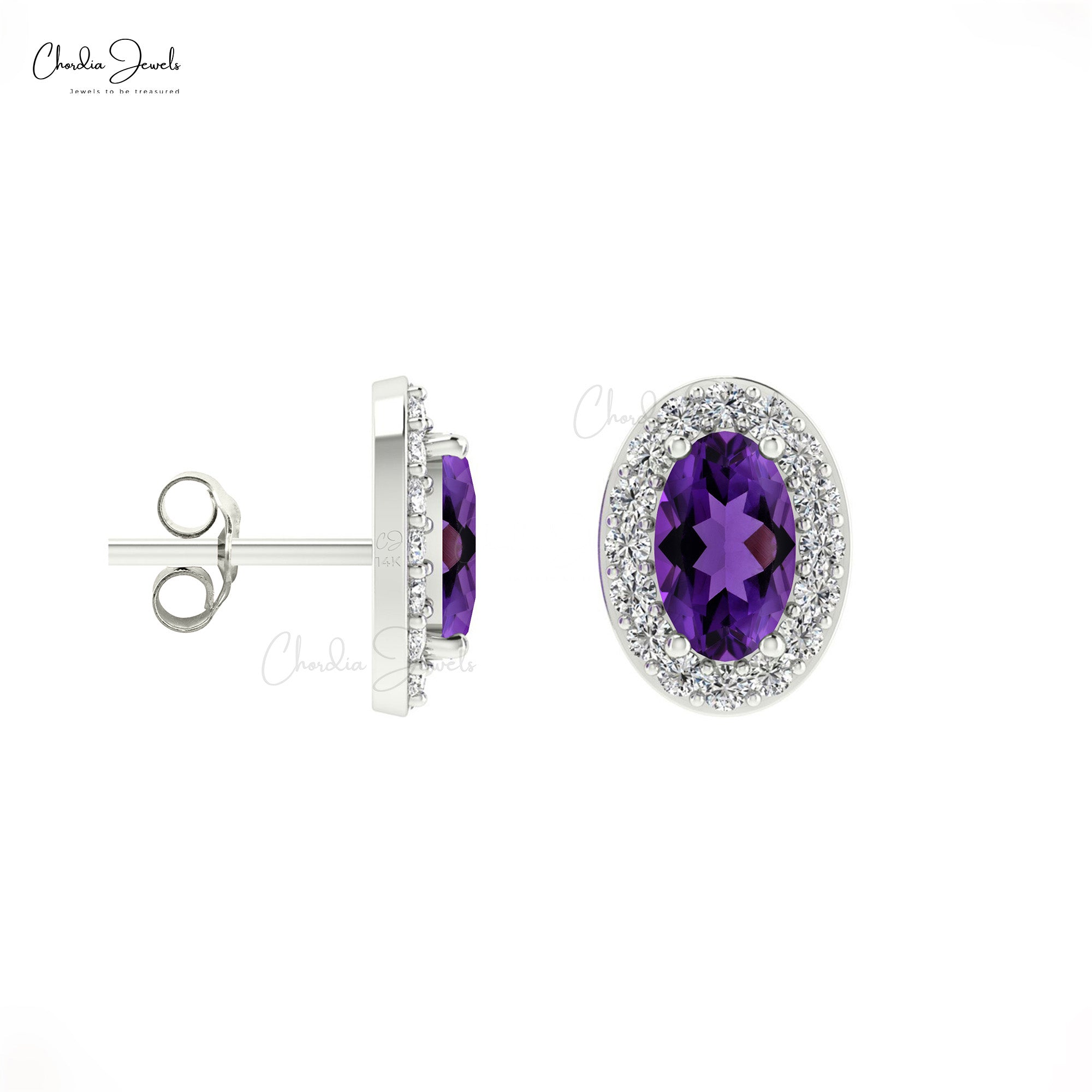 Amethyst & Diamond Cluster Stud Earrings | Cry For The Moon